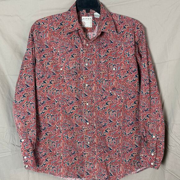 Roper Tops - Roper Paisley pearl snap Western Shirt women’s medium salmon color